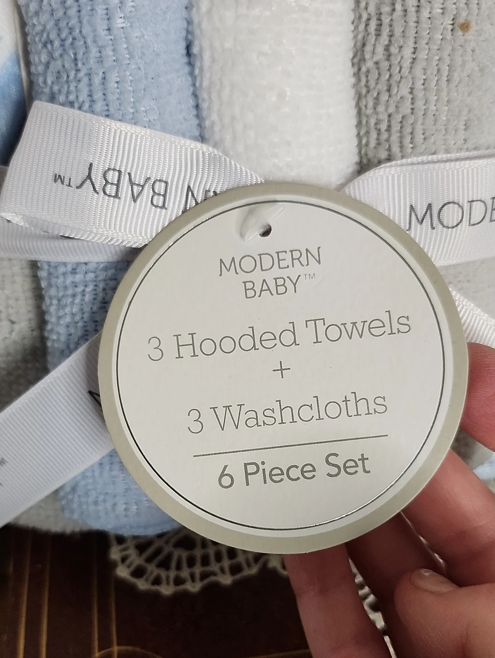 👉*NWT* MODERN BABY BLUE  ELEPHANT HOODED TOWEL & WASHCLOTH SET ~3 OF EACH 🐘